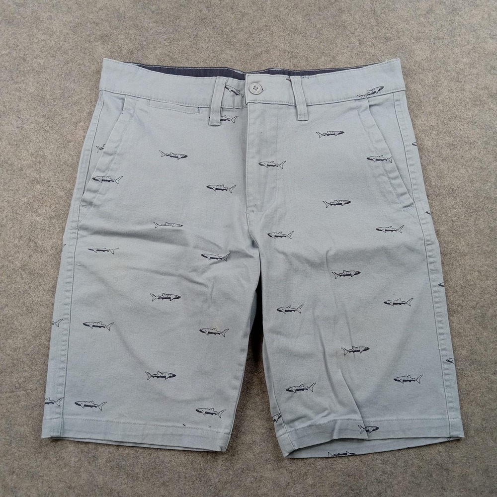 Rugby University Shorts Mens 30 Gray Shark Print Chino‎ Stretch Casual Summer